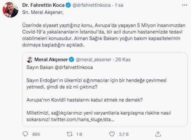 Bakan Koca'dan Meral Akşener'in 'Şimdi de siz mi çıktınız' sözlerine tepki