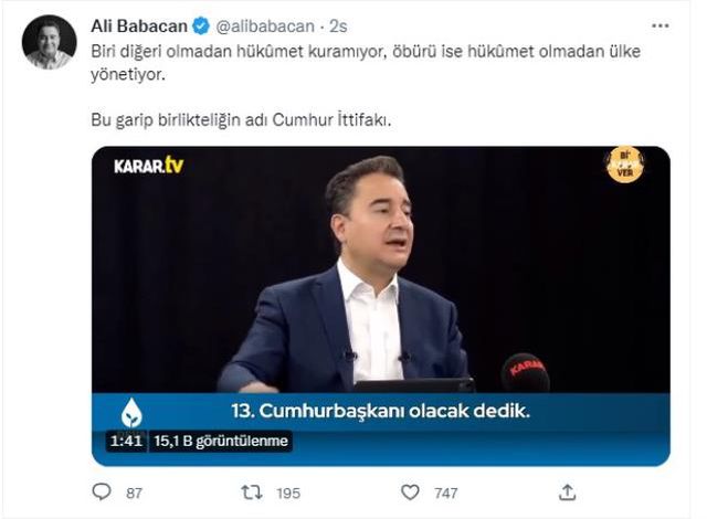 Babacan: Biri Diğeri Olmadan Hükümet Kuramıyor, Öbürü İse Hükümet Olmadan Ülke Yönetiyor. Bu Garip Birlikteliğin Adı Cumhur İttifakı
