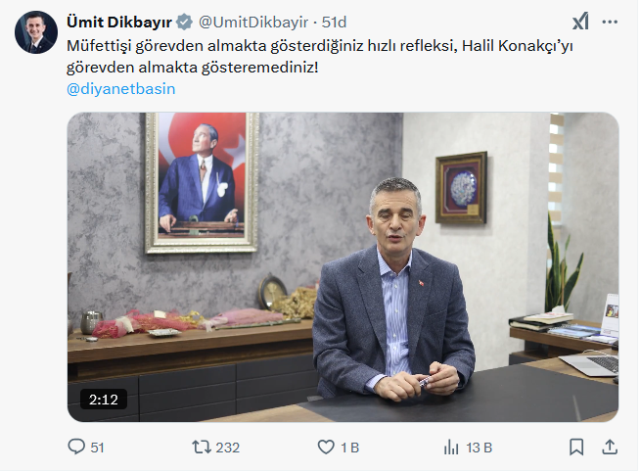 Halil Konakcı soruşturmasını Diyanet müfettişi görevden alındı iddiası
