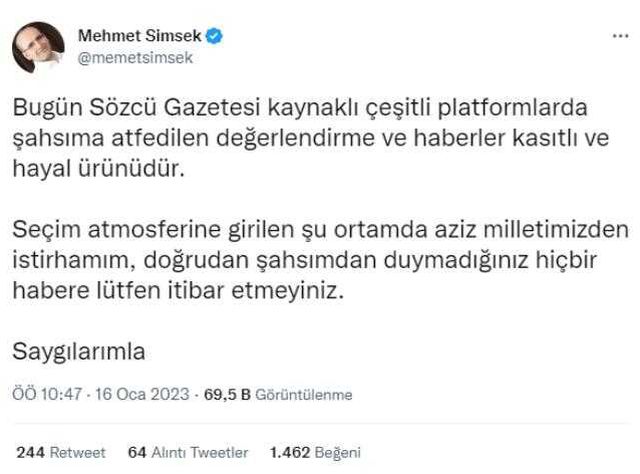 Mehmet Şimşek'ten 'Geri dönmem' dediği iddialarına yanıt: Haberler kasıtlı ve hayal ürünüdür