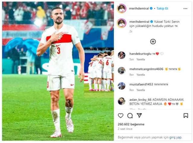 Gol sevinci sonrası UEFA'nın soruşturma başlattığı Merih Demiral'dan yeni paylaşım: Yüksel Türk!