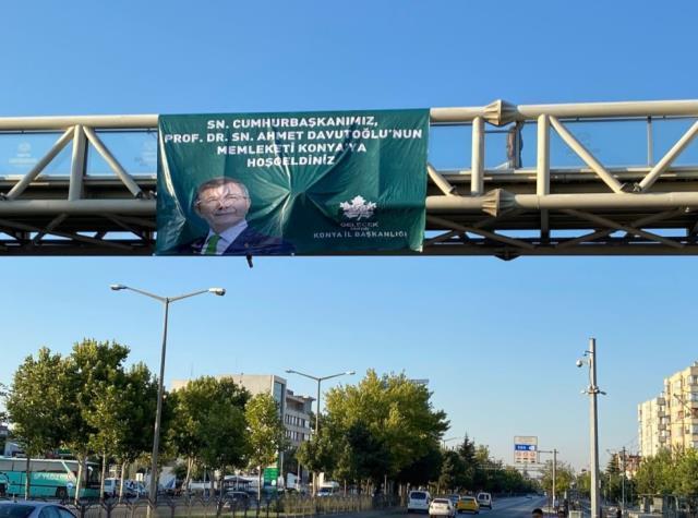 Konya'ya gidecek olan Erdoğan'a, Gelecek Partisi'nden karşılama pankartı: Davutoğlu'nun memleketine hoş geldiniz