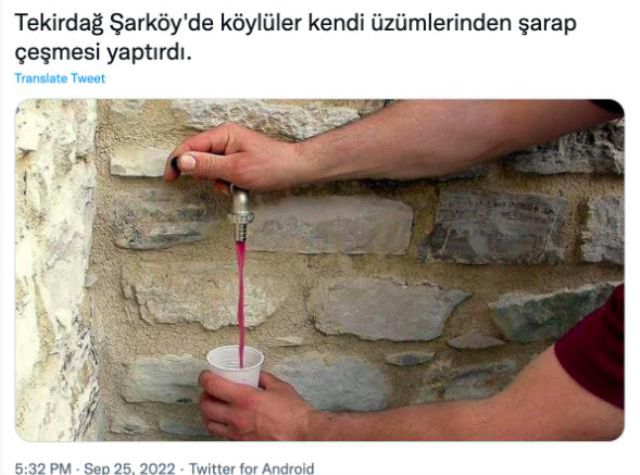 Tekirdağ'da köylüler kendi üzümlerinden şarap çeşmesi yaptı mı? Tekirdağ'da köylülerin şarap çeşmesi yaptırdığı iddiası doğru mu?