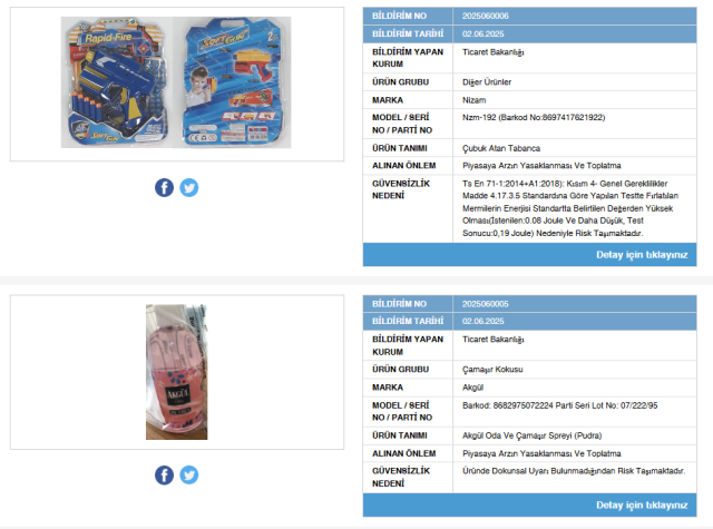 Ticaret Bakanlığı 6 ürünü piyasadan toplatıyor