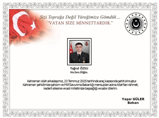 MSB acı haberi duyurdu: Üsteğmen Tuğrul Özsu şehit oldu