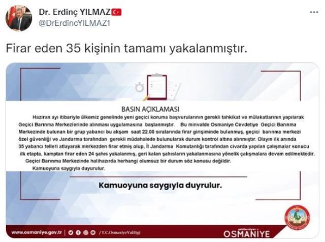 Osmaniye'de geçici barınma merkezinden kaçan 35 göçmenden 24'ü yakalandı