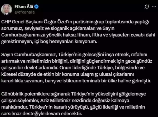 Özel'in açıklamalarına AK Parti cephesinden ardı ardına tepkiler