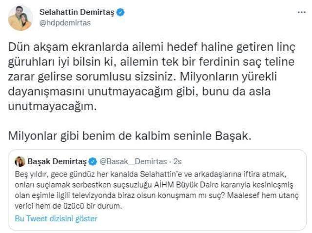 Selahattin Demirtaş'tan eleştirilen eşine destek: Saç teline zarar gelirse sorumlusu sizsiniz
