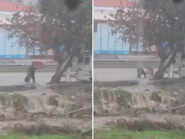 Belediye ekiplerinin yağış sonrası çalışmalardan görüntü