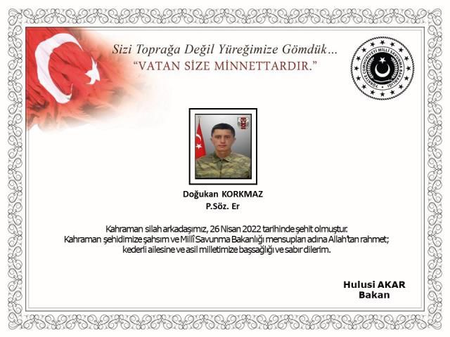 Doğukan Korkmaz kimdir? Şehit Piyade Sözleşmeli Er Doğukan Korkmaz kimdir?