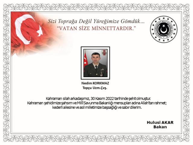 Pençe Kilit Harekatı'ndan kahreden haber: 1 şehidimiz var
