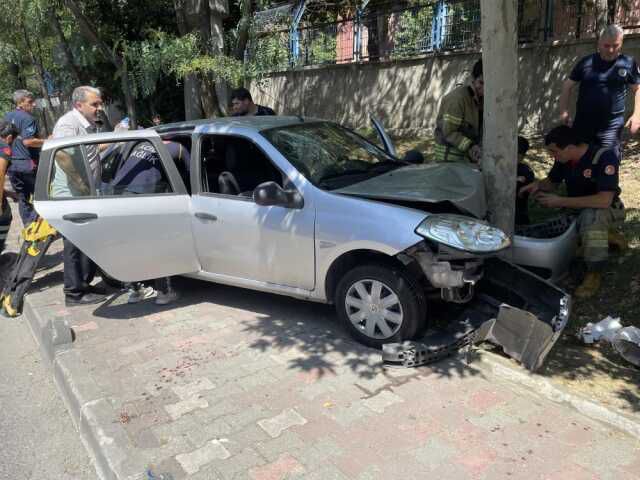 Komşusundan direksiyon dersi alan kadın sürücü ağaca çarptı! 4 kişinin yaralandığı kaza kamerada