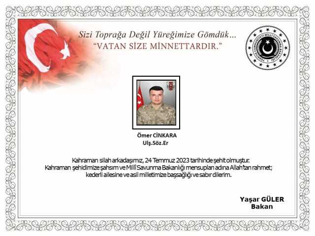Van'ın Özalp ilçesinde silah kazası sonucu bir asker şehit oldu