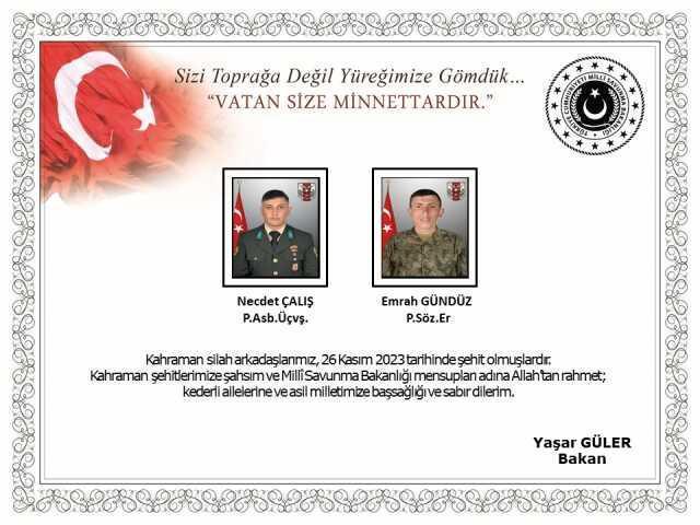 Pençe-Kilit operasyonu bölgesinde terör örgütü PKK'nın saldırısında 2 asker şehit oldu, 2 asker yaralandı