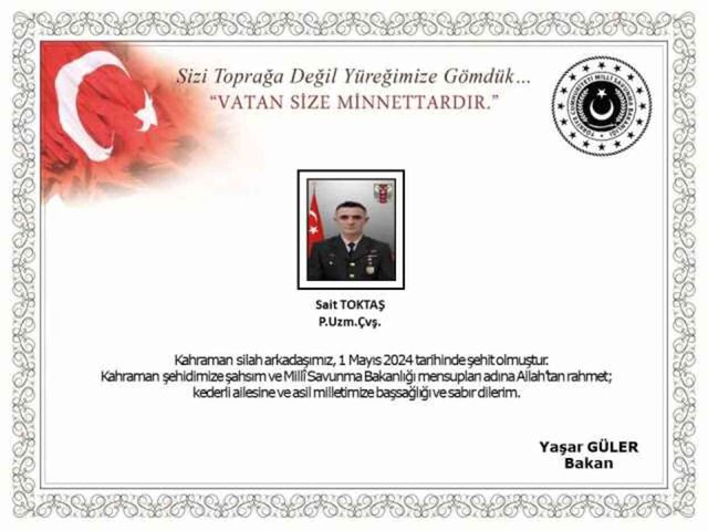 Pençe-Kilit Operasyonu Bölgesinde Yıldırım Düşmesi Sonucu Bir Şehit Verildi