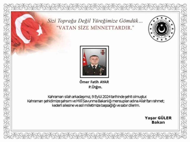 MSB acı haberi duyurdu: 1 asker şehit oldu!