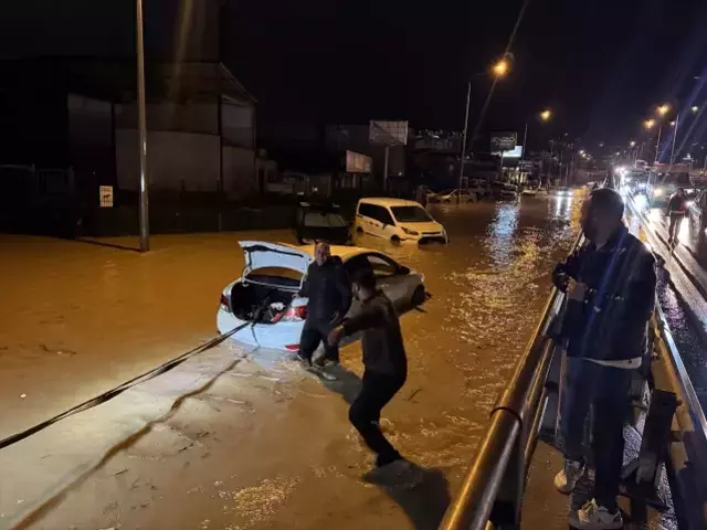Sel suları kökünden söktüğü zeytin ağacını yola sürükledi