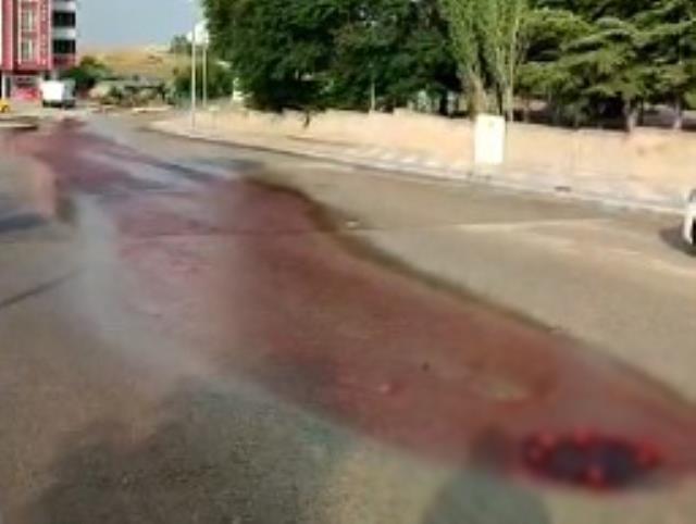 Eskişehir'de rögar kapağından akan kanlar asfaltı kırmızıya bürüdü