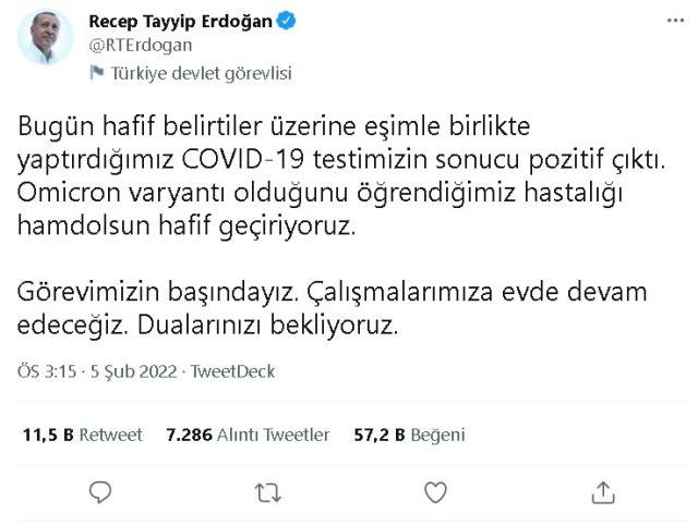 Cumhurbaşkanı koronavirüs açıklaması nedir? 5 Şubat 2022 Cumhurbaşkanı Recep Tayyip Erdoğan omicron mu oldu?