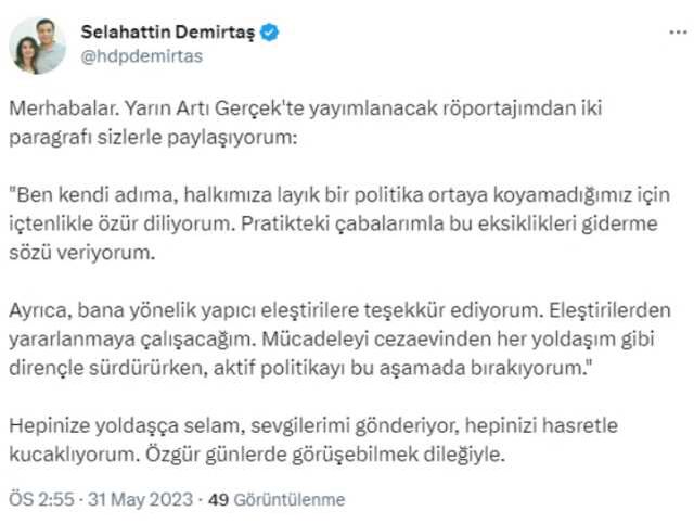 Selahattin Demirtaş siyaseti bırakıyor mu? Selahattin Demirtaş siyaseti bıraktı mı?