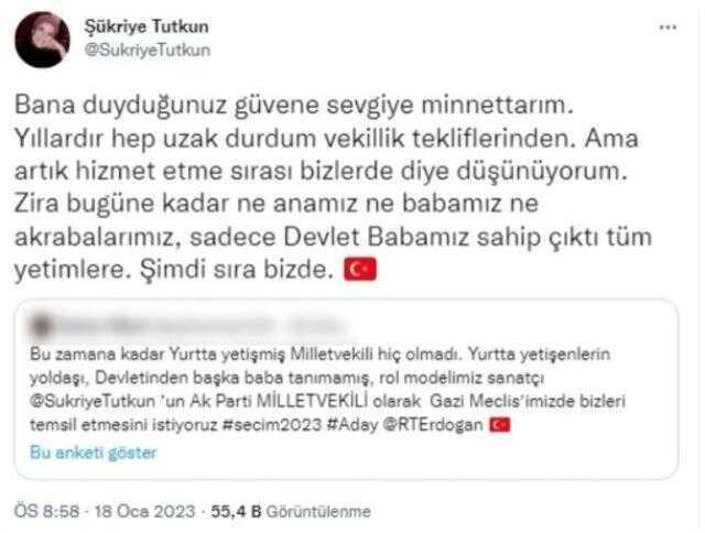Erdoğan'a şarkı yapan ünlü isim Şükriye Tutkun AK Parti'den milletvekili olmaya yeşil ışık yaktı