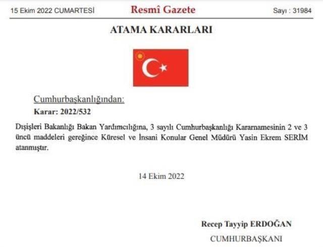 Dışişleri Bakan Yardımcısı Yasin Ekrem Serim kimdir? Yasin Ekrem Serim kaç yaşında, nereli? Yasin Ekrem Serim Twitter hesabı nedir?