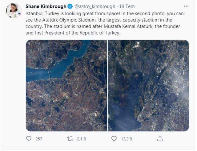 Dünyaca ünlü NASA astronotu Shane Kimbrough'ten İstanbul paylaşımı