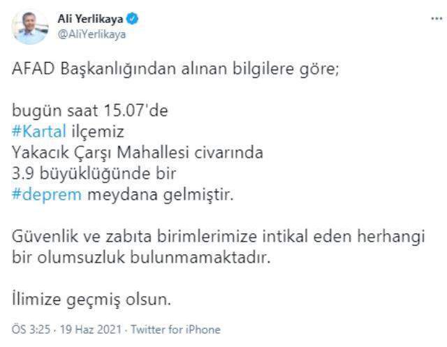 Son Dakika: İstanbul'da 3.9'luk deprem! Merkez üssü Kartal