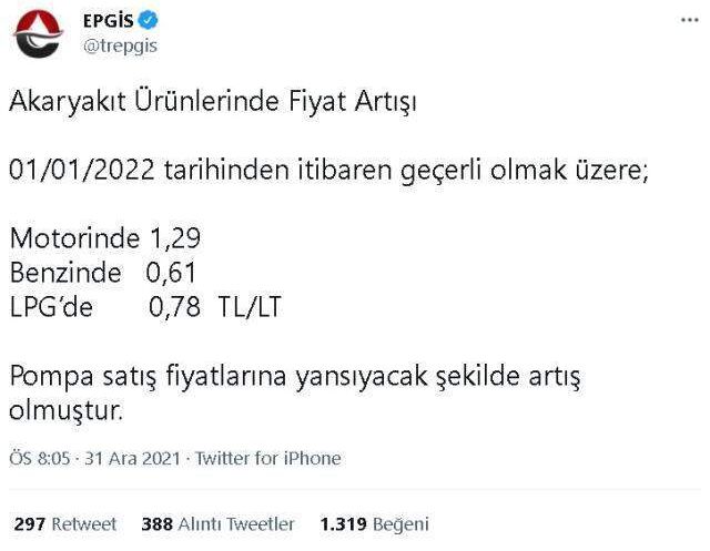 Güncel Benzin-Mazot-LPG fiyatları! 31 Aralık Benzinin litresi ne kadar, kaç TL oldu? Mazotun litresi ne kadar, kaç lira? LPG litresi ne kadar?