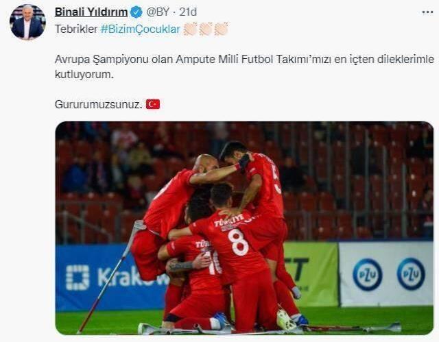 Avrupa şampiyonu Ampute Futbol Milli Takımı'na siyasilerden tebrik mesajı yağıyor