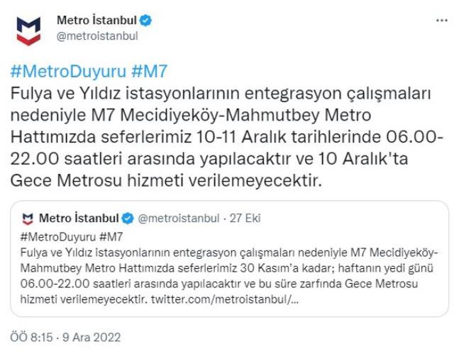 İstanbul'da hafta sonu planı olanlar dikkat! Mecidiyeköy-Mahmutbey metro hattında sefer düzenlemesi