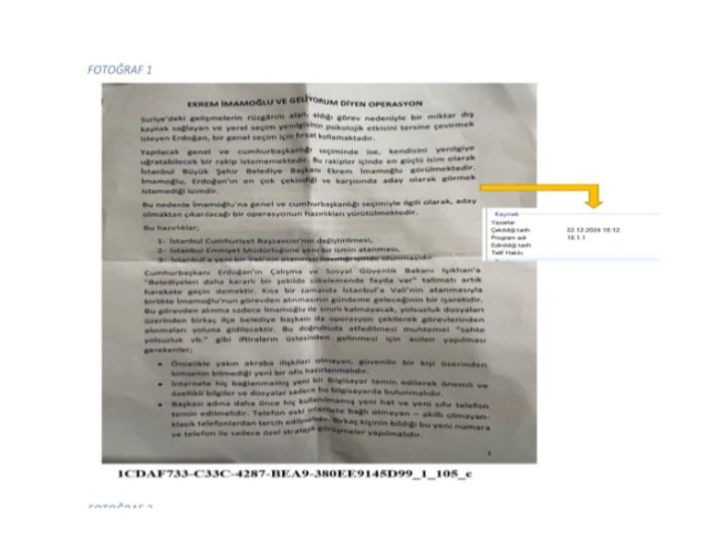 İddianamede yer alan belgelerden biri