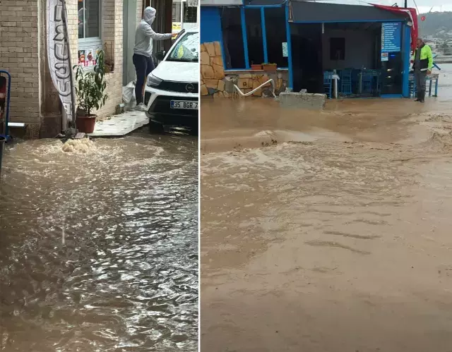 İzmir'de sokakların suyla dolduğu anlardan bir kare