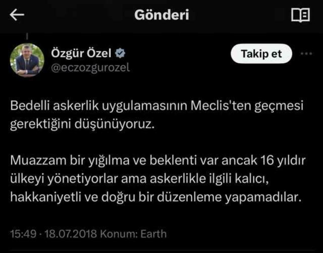 Özgür Özel: Bedelli askerliğe kaçanlardan değil, Türkiye'yi sevenlerden oy istiyoruz