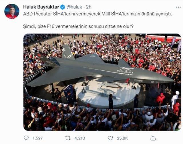Selçuk Bayraktar'ın ağabeyi Haluk Bayraktar'dan ABD'ye günlerce konuşulacak F-16 göndermesi