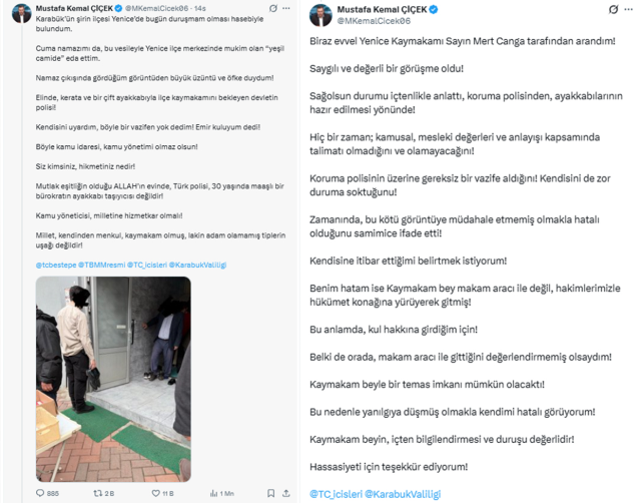 Polis elinde ayakkabıyla kaymakamı bekledi, tepkiler sonrası açıklama geldi