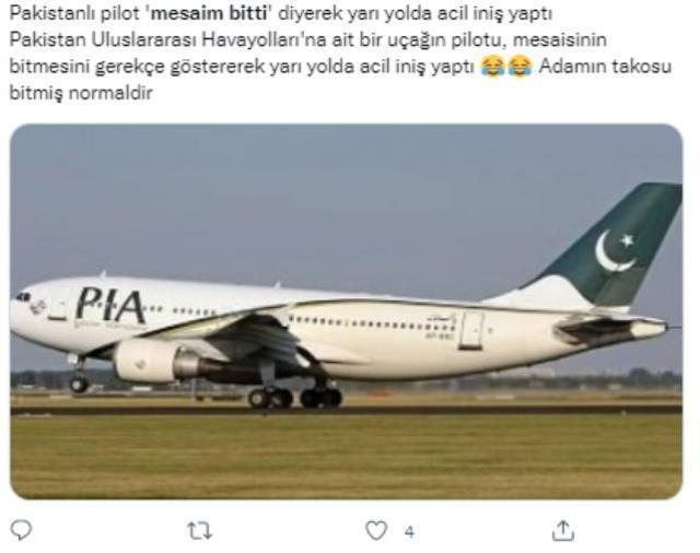 Mesaisi biten pilotun seferi tamamlamayı reddedip acil iniş yaptığı iddiası