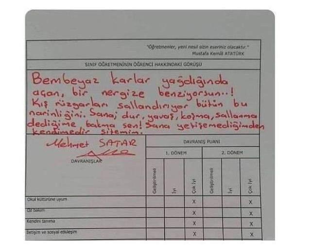 Sınıf öğretmeninin otizmli öğrencisinin karnesine yazdığı not okuyanları ağlattı