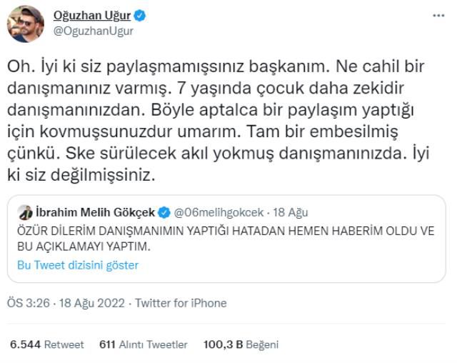 Muhalif YouTuber Oğuzhan Uğur, Melih Gökçek'e dolaylı yoldan küfretti