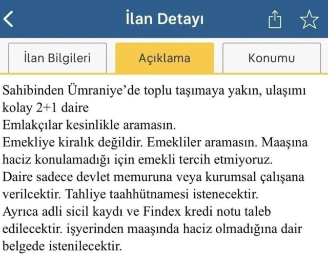 Kiralık daire için yayımlanan ilan pes dedirtti: Emekliler aramasın