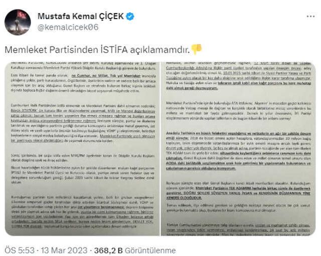 Muharrem İnce'nin avukatı Mustafa Kemal Çiçek Memleket Partisi'nden istifa etti