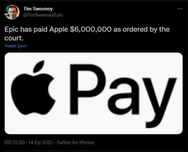 Epic Games, Apple'a mahkeme emriyle 6 milyon dolar ödedi