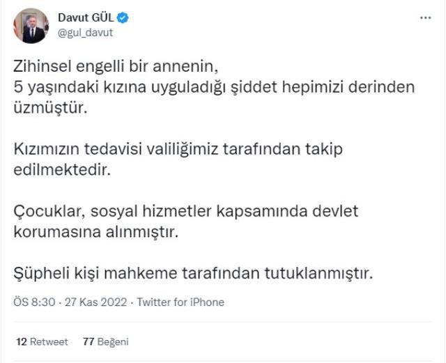 Gaziantep'te 5 yaşındaki kızına işkence eden anne tutuklandı