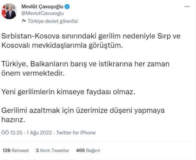 Sırbistan ve Kosova gerginliğine ilişkin Türkiye'den ilk açıklama: Üzerimize düşeni yapmaya hazırız