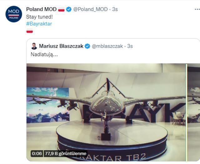 Polonya Savunma Bakanı'ndan TB2 paylaşımı: Geliyorlar