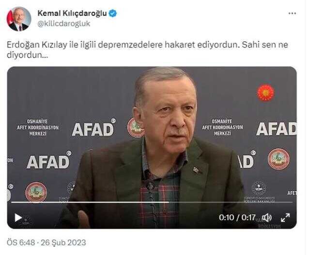 Kılıçdaroğlu, Kızılay'ın çadır satmasıyla ilgili 'Sahi sen ne diyordun?' diyerek Cumhurbaşkanı Erdoğan'a göndermede bulundu