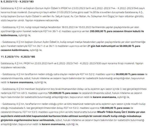 Dursun Özbek'in cezası kaldırıldı, Ali Koç ve Jesus'un başvurusuna ret