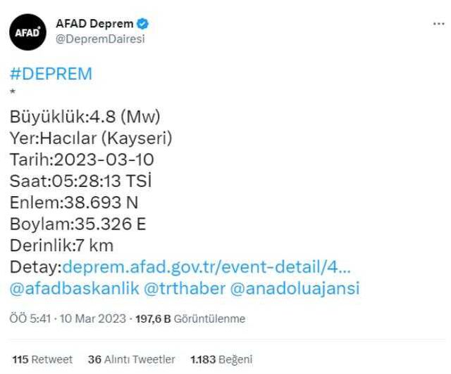 Kayseri 4.8 şiddetindeki depremle sallandı! Vatandaşlar panikle kendilerini sokağa attı