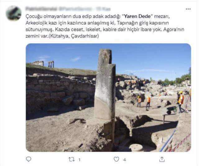 Kütahya'daki tarihi sütunun altında Yaren Dede türbesi olduğu iddiası