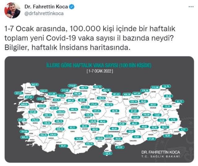 İl il koronavirüs vaka sayıları kaçtır? 1-7 Ocak İl il güncel koronavirüs risk haritası ve haftalık vaka sayıları açıklandı mı?